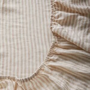 Quince European Linen Fitted Sheet Set - Full Size Natural/White Stripe NWOT